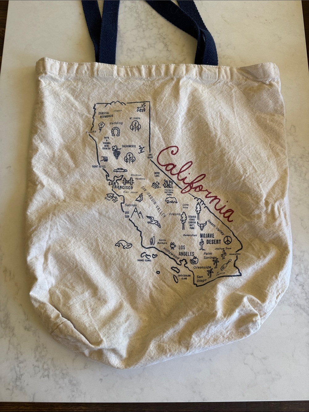 California Map Canvas Tote with Navy Straps